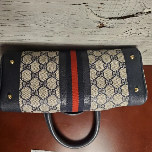 Vintage GUCCI GG Supreme Monogram Ophidia GG Blue Boston Bag #2390069 - Picture 7 of 16